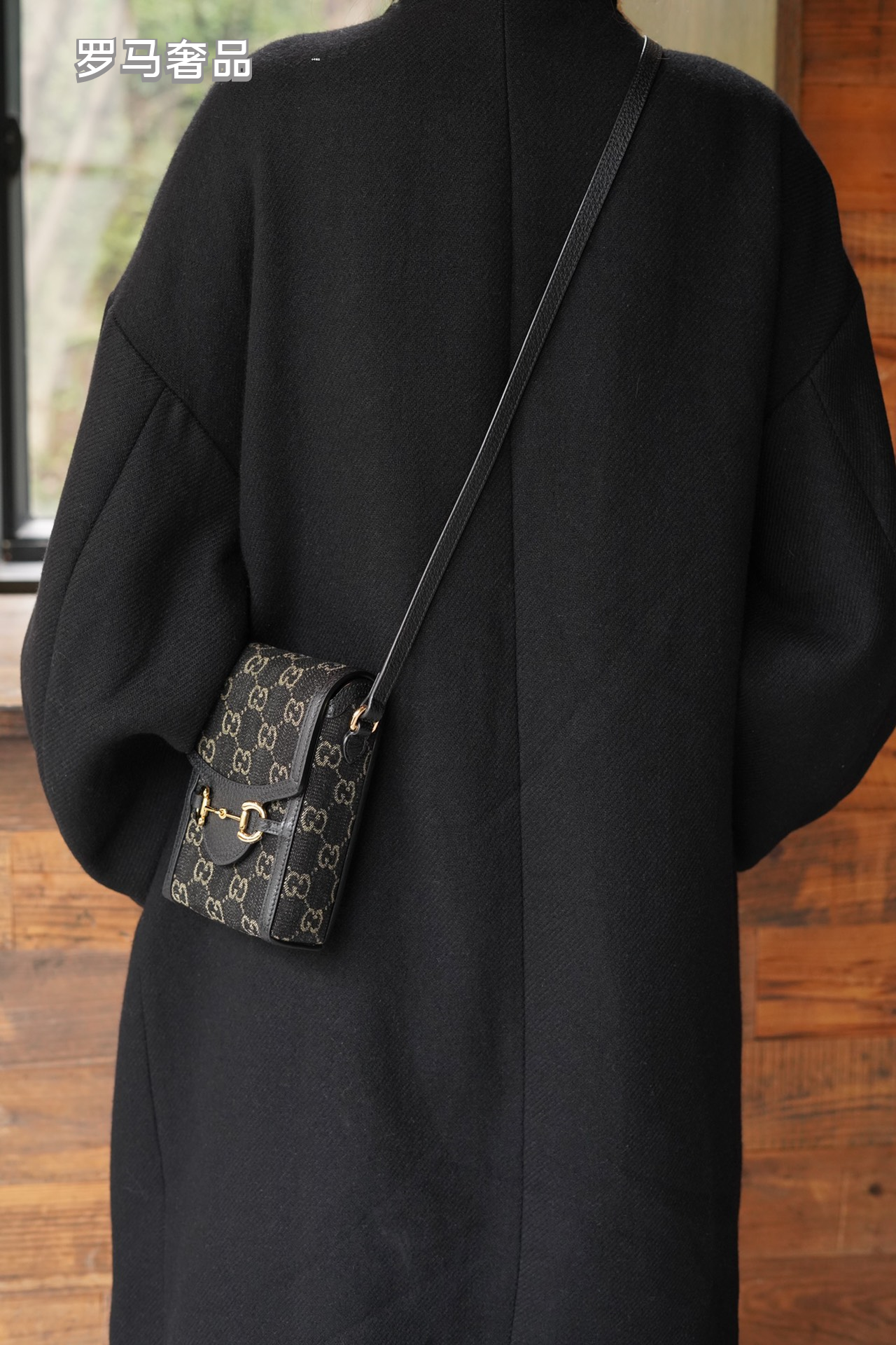 Gucci Vintage Monogram Canvas Mini Crossbody Bag with Gold Metal Clasp