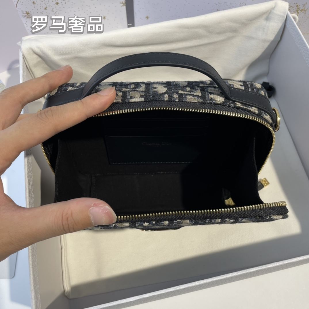 Dior Luxury Monogram Canvas Vanity Case Handbag with Gold Hardware