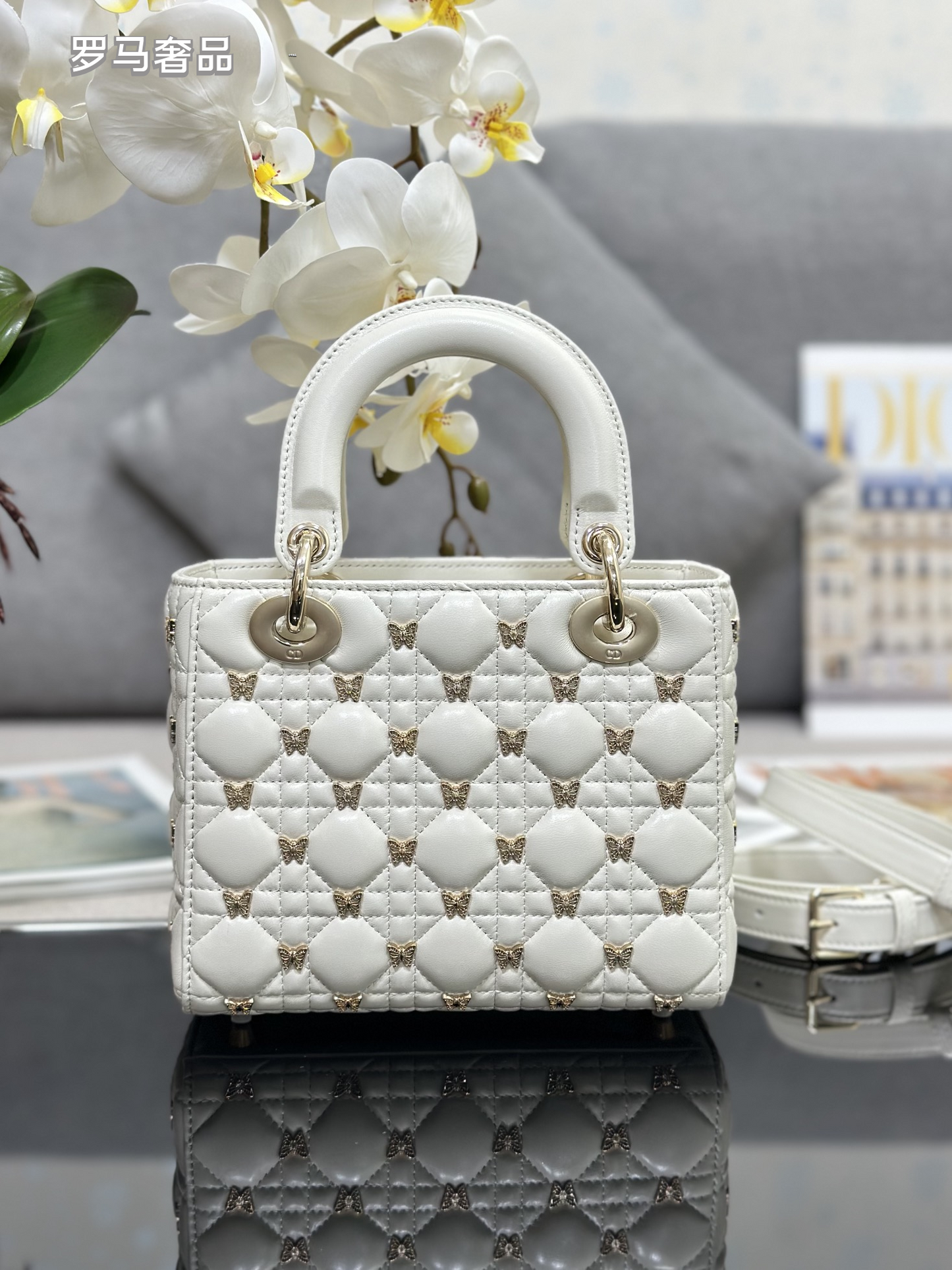 Lady Dior Small Handbag - Black Quilted Leather with Butterfly Embellishments