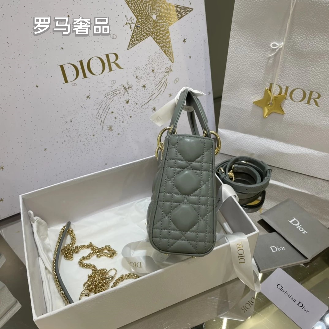 Dior Classic White Quilted Leather Mini Top Handle Bag with Silver Hardware