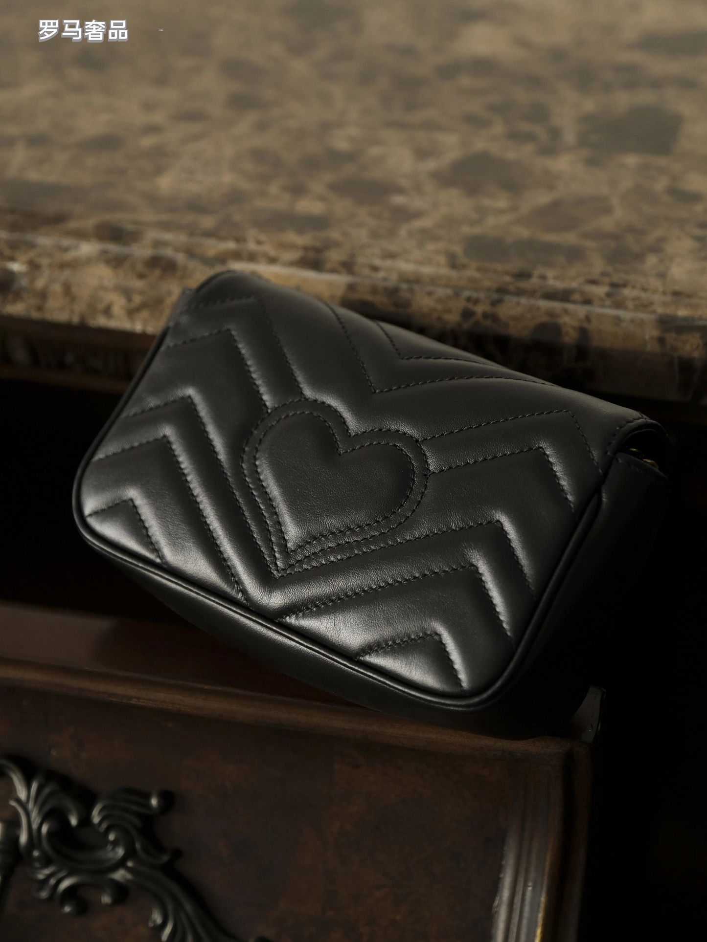 Gucci Black Quilted Chevron Leather Shoulder Bag with Gold Chain Strap