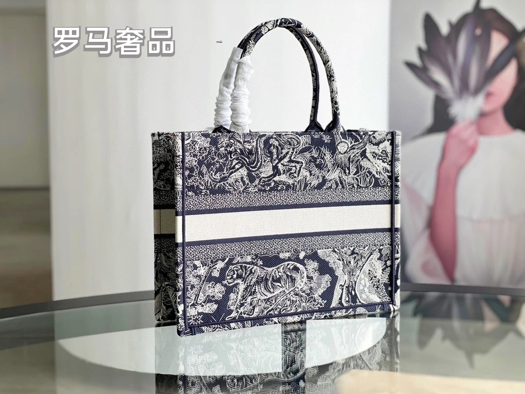 Dior Vintage Toile Embroidered Canvas Tote Bag Luxury Floral Handbag