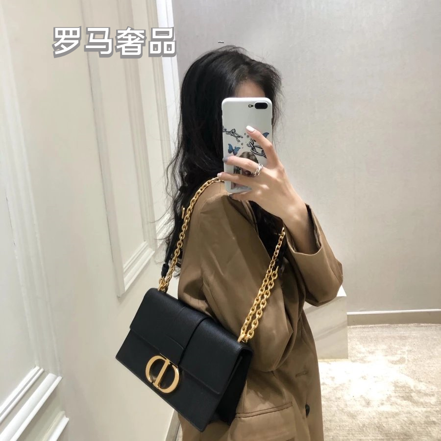 Dior Elegant Black Leather Shoulder Bag with Gold Chain Strap and Buckle