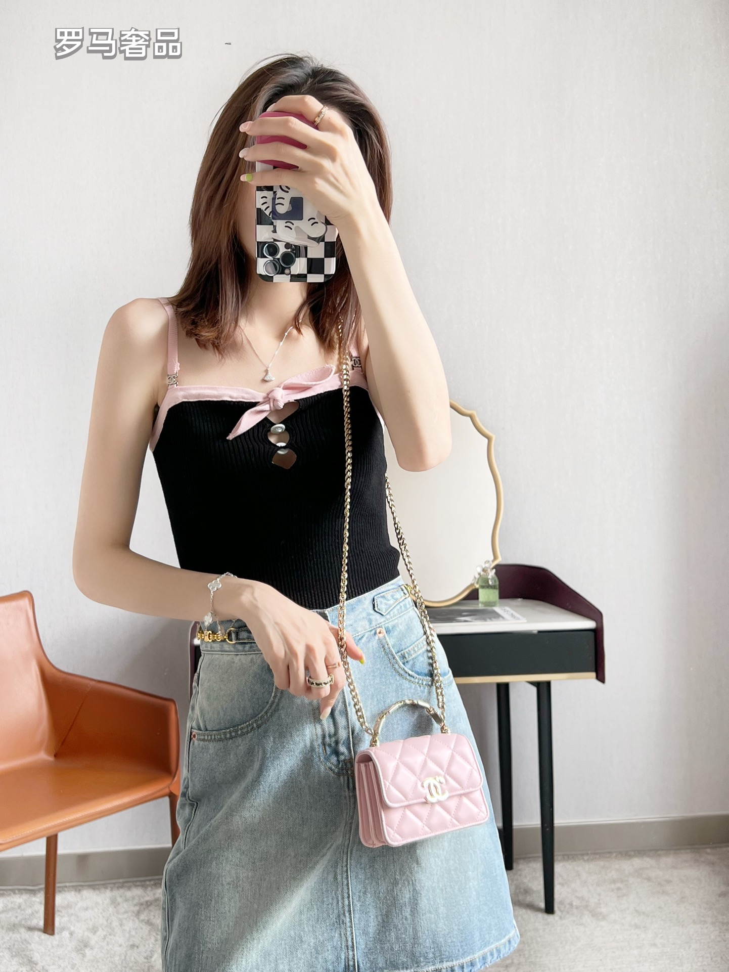 Chanel Mini Flap Bag with Top Handle Pink Quilted Lambskin