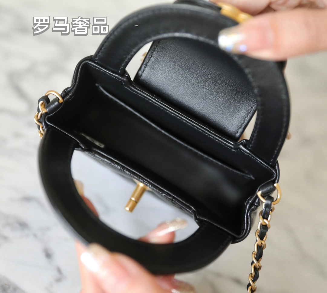 Chanel Black Quilted Lambskin Mini Top Handle Bag Gold-Tone Hardware