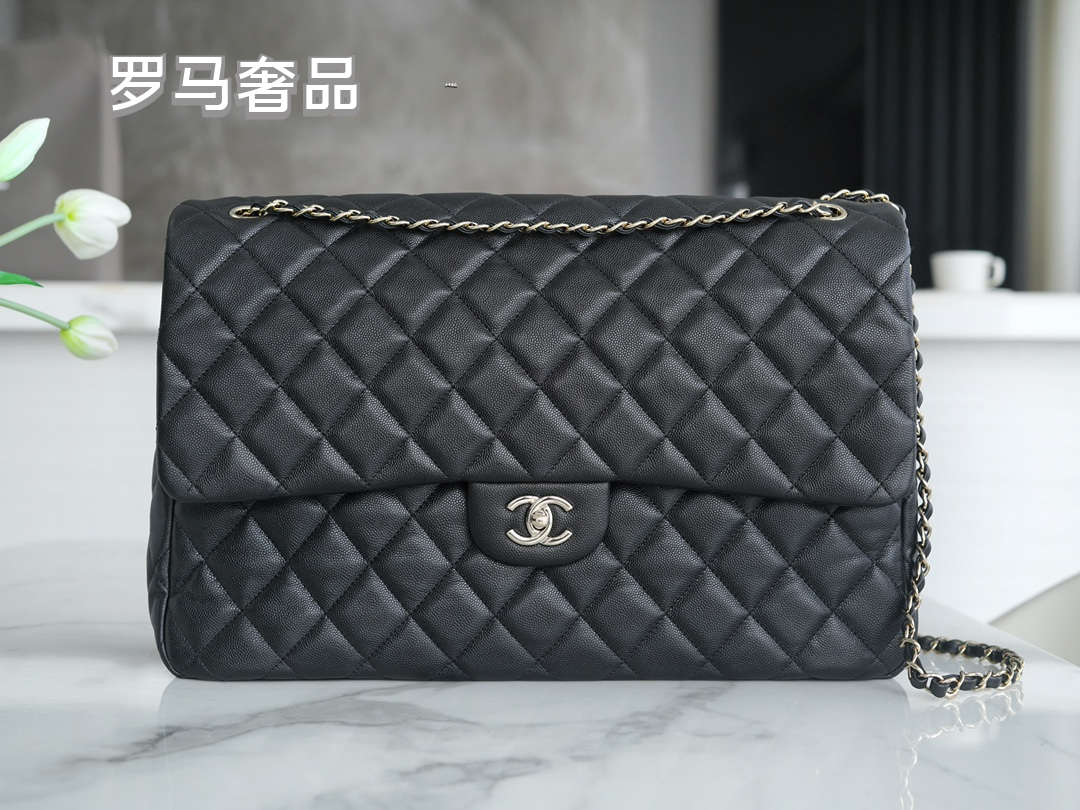 Chanel Classic Jumbo Double Flap Bag - Black Quilted Leather with Silver-Tone Hardware