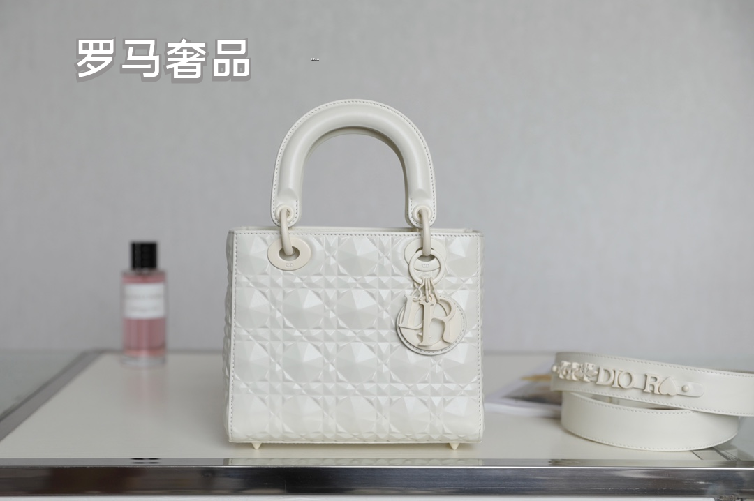 Dior Elegant Light Gray Quilted Top Handle Handbag with Shoulder Strap