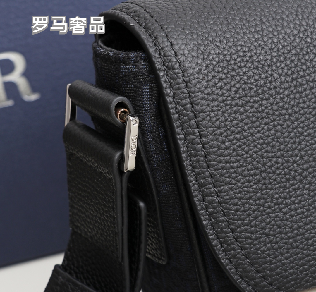 Dior Vintage Monogram Crossbody Messenger Bag with Black Leather Flap