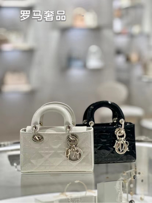 Dior Mini Quilted Patent Leather Top Handle Handbag with Charms