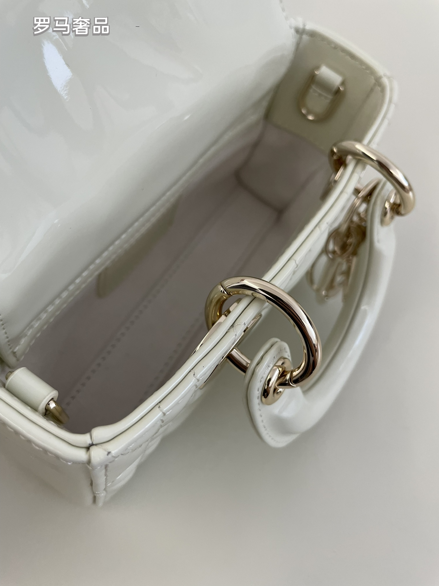 Dior Mini Quilted Patent Leather Top Handle Handbag with Charms