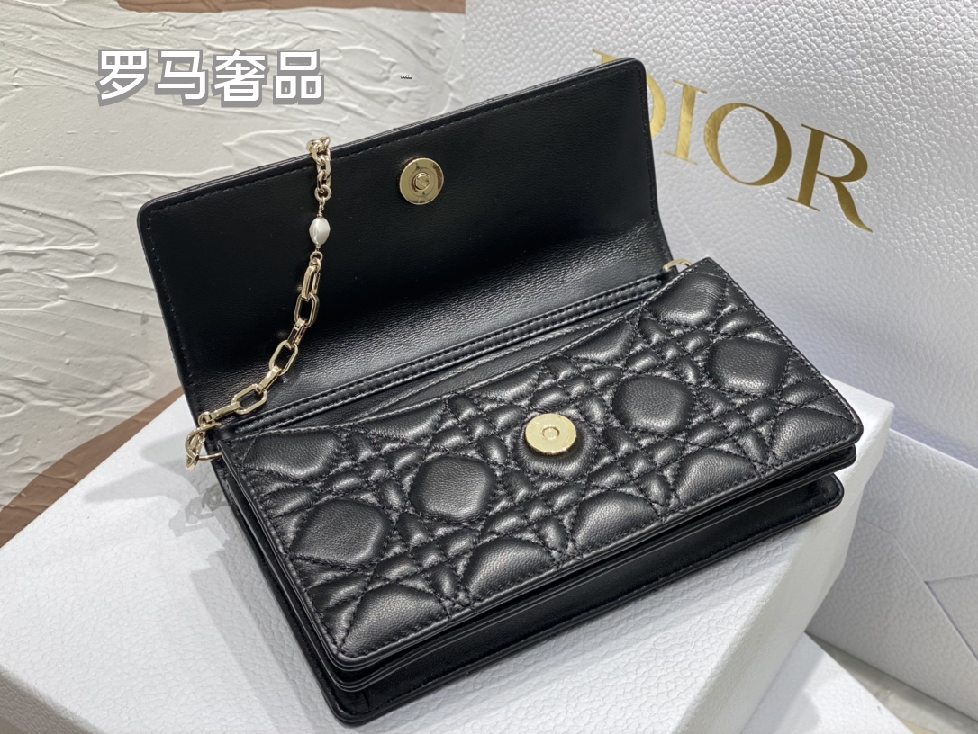 Dior Black Quilted Leather Top Handle Shoulder Bag with Gold Chain