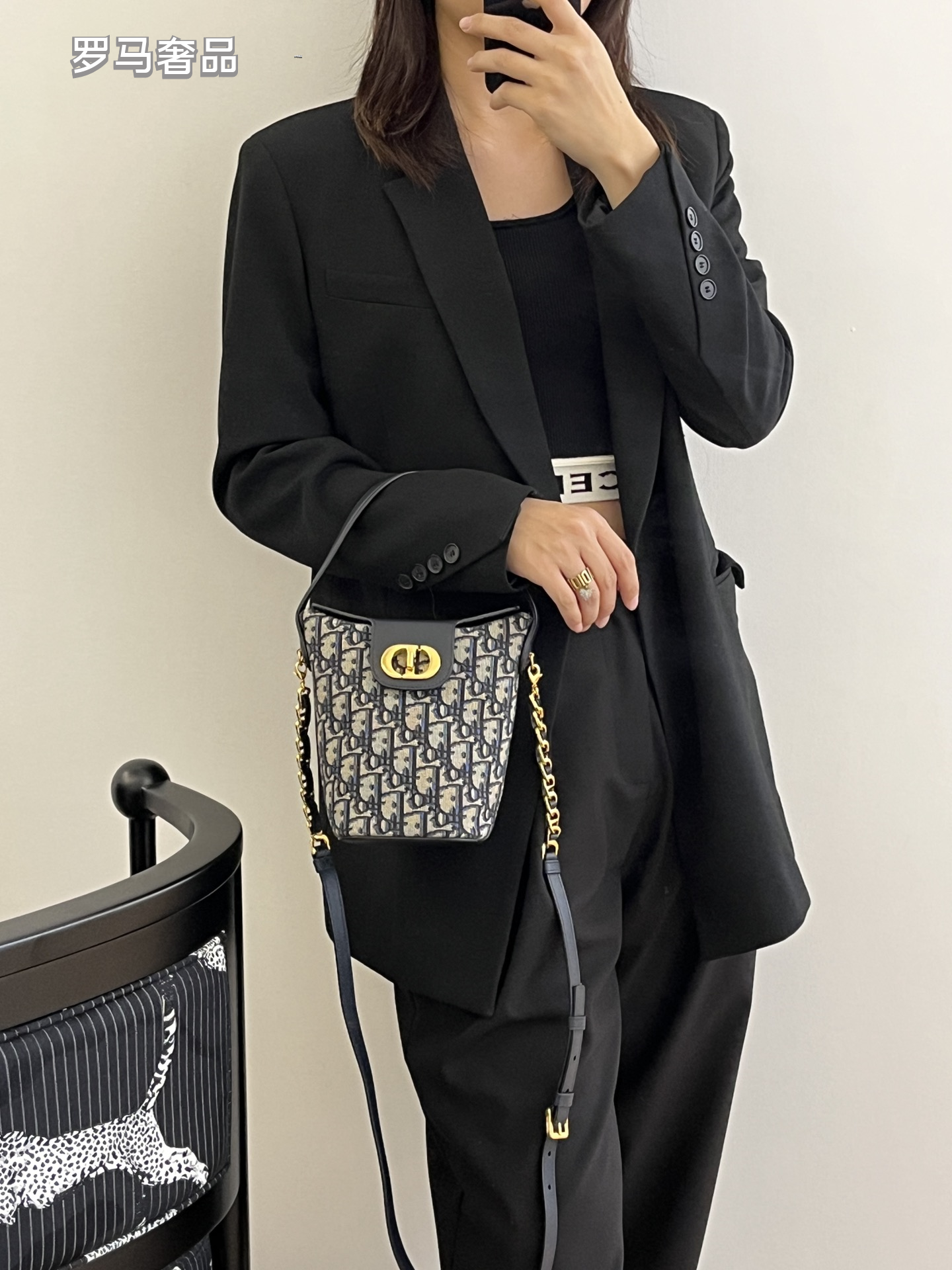 Dior Blue Monogram Jacquard Canvas Bucket Bag with Gold Hardware