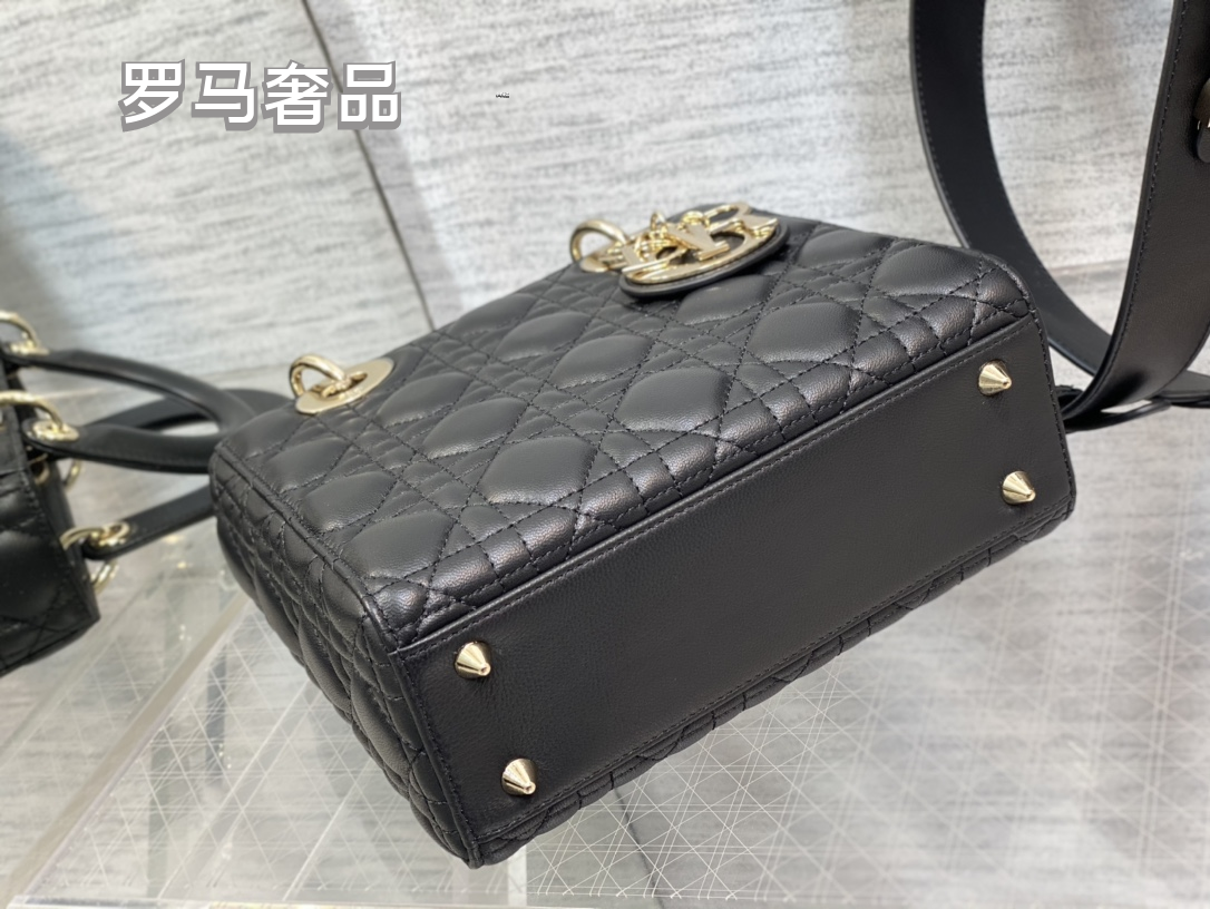 Dior Luxury Black Quilted Leather Top Handle Bag with Shoulder Strap
