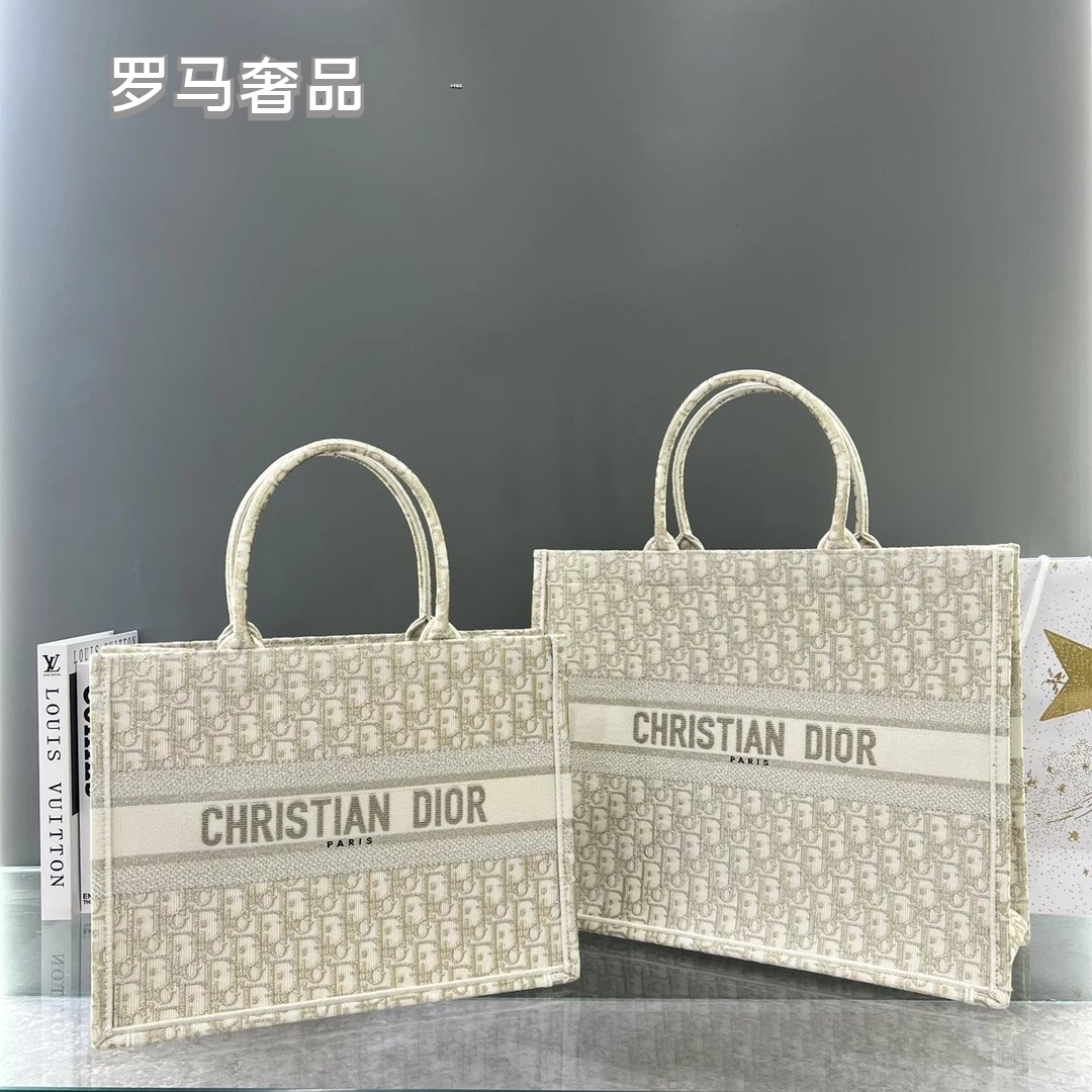 Dior Classic Monogram Canvas Tote Bag Elegant Top Handle Shoulder Handbag