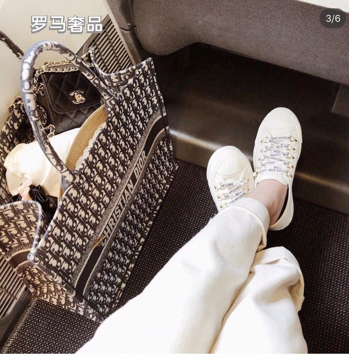 Dior Vintage Monogram Embroidered Canvas Tote Bag Luxury Travel Handbag