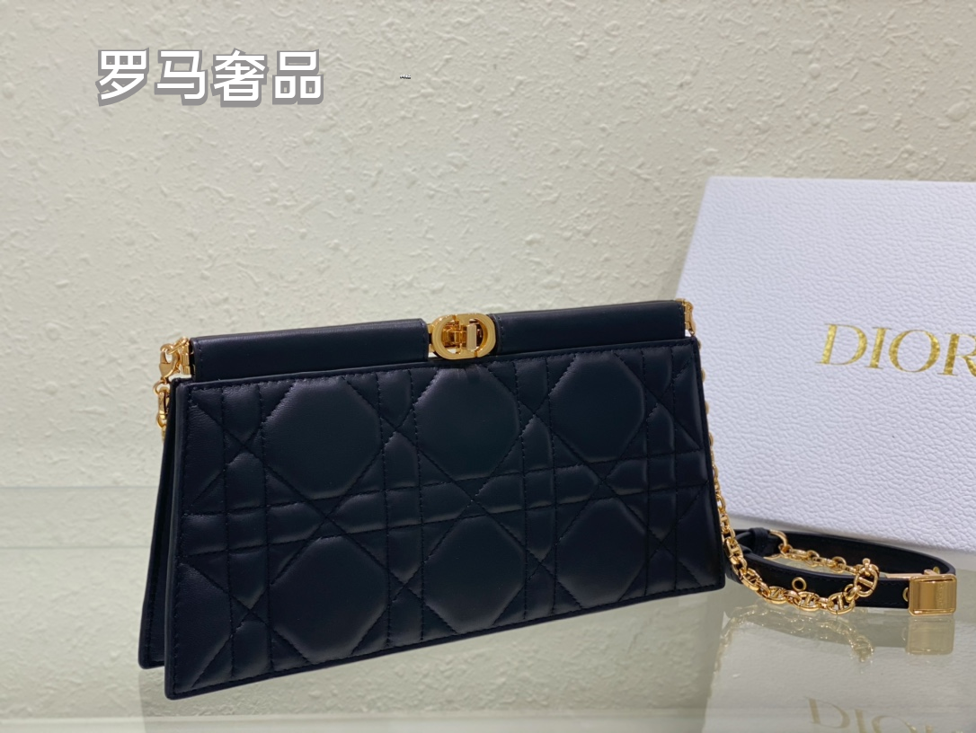Dior Miss Dior Pouch Black Cannage Lambskin Gold-Finish Chain Bag