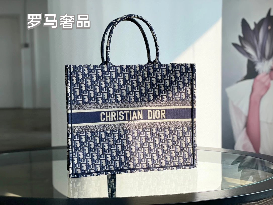 Dior Vintage Monogram Embroidered Canvas Tote Bag Luxury Travel Handbag
