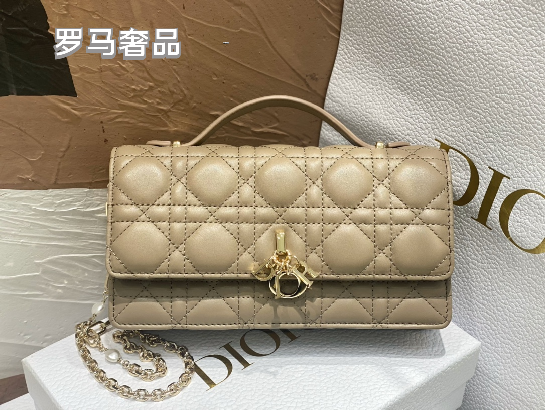 Dior Black Quilted Leather Top Handle Shoulder Bag with Gold Chain
