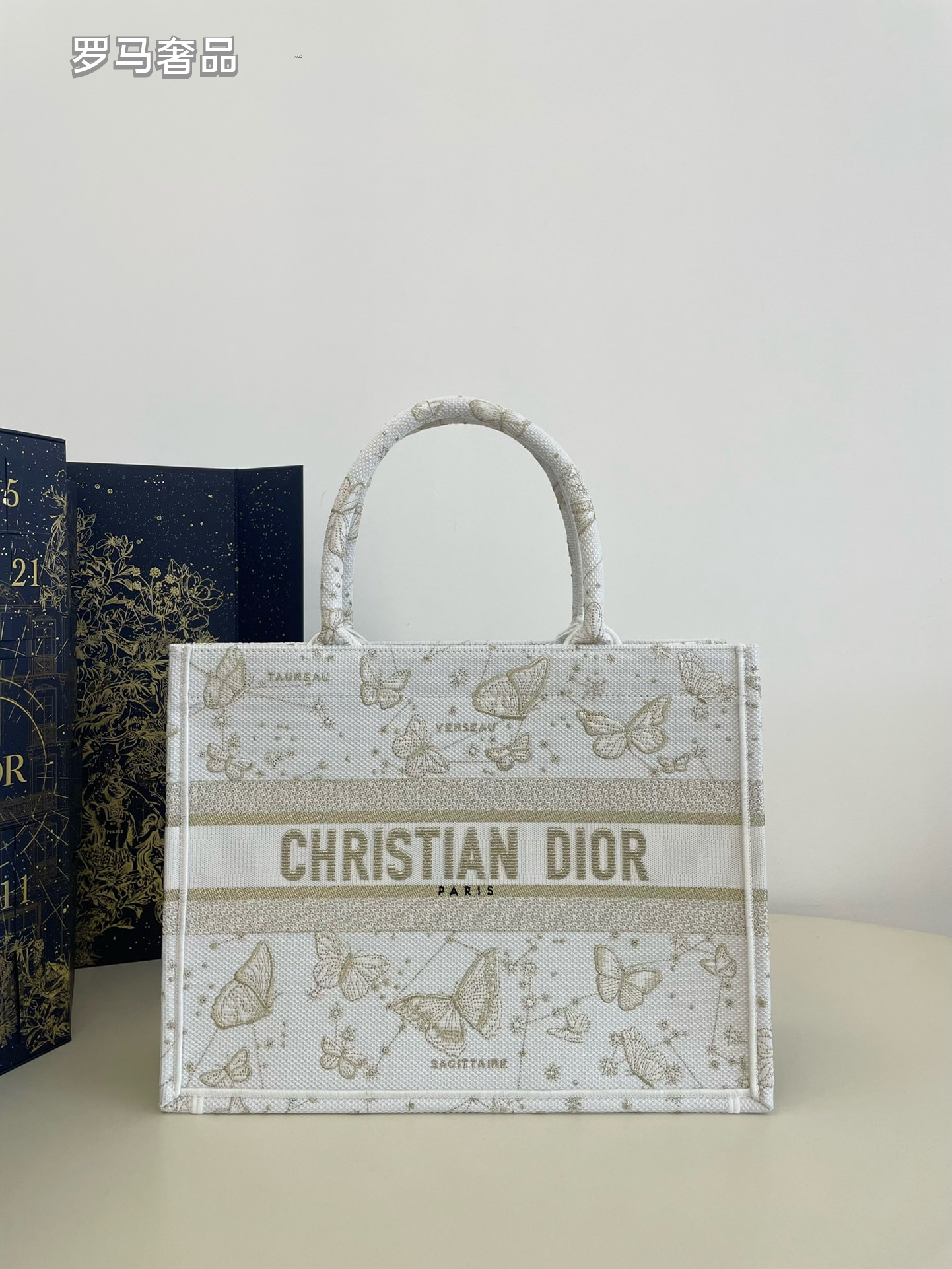 Dior Embroidered Butterfly Canvas Tote Bag Top Handle Handbag