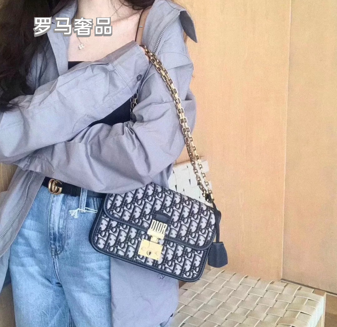 Dior Vintage Monogram Jacquard Flap Shoulder Bag with Gold Hardware