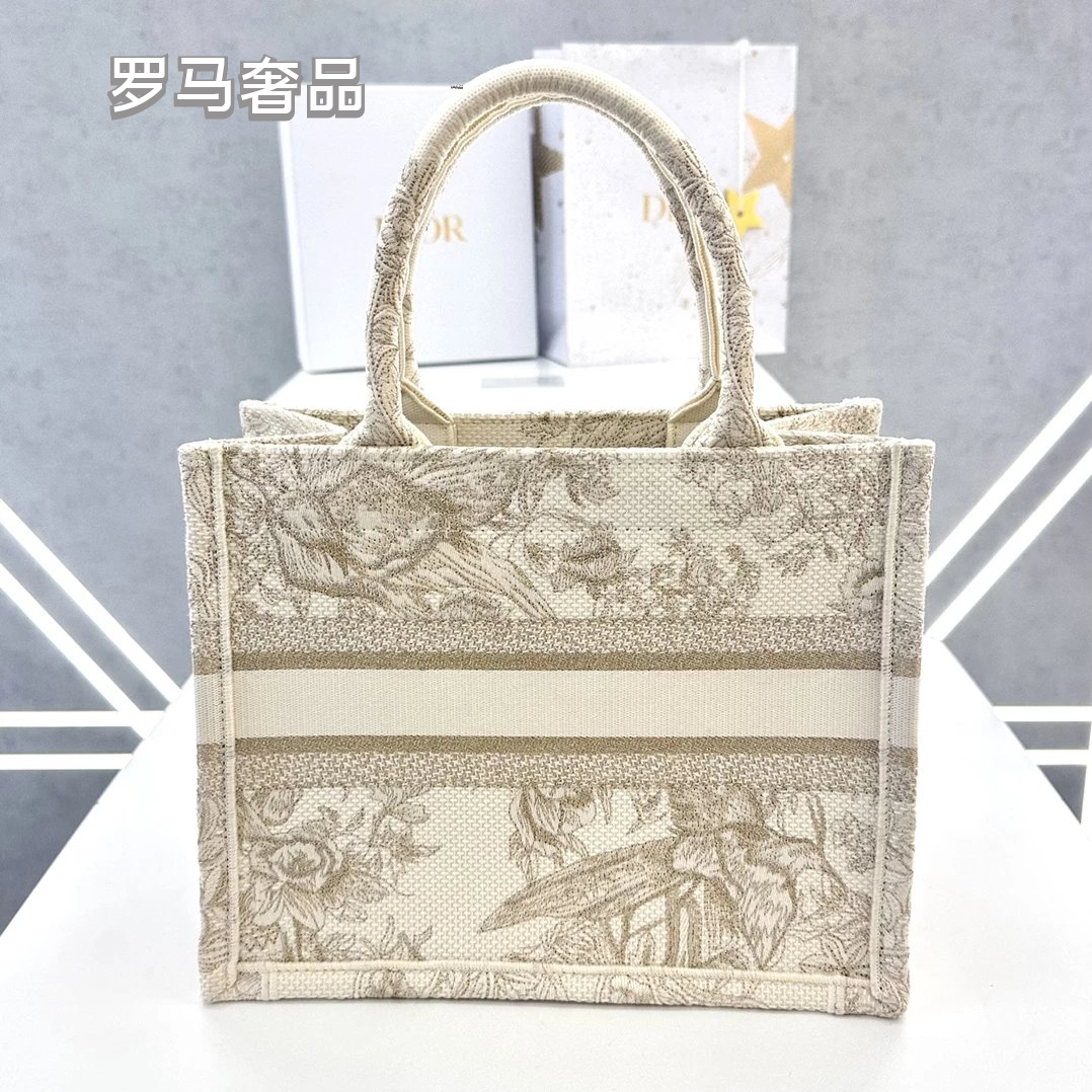 Dior Beige Embroidered Canvas Tote Bag Floral Tapestry Large Handbag