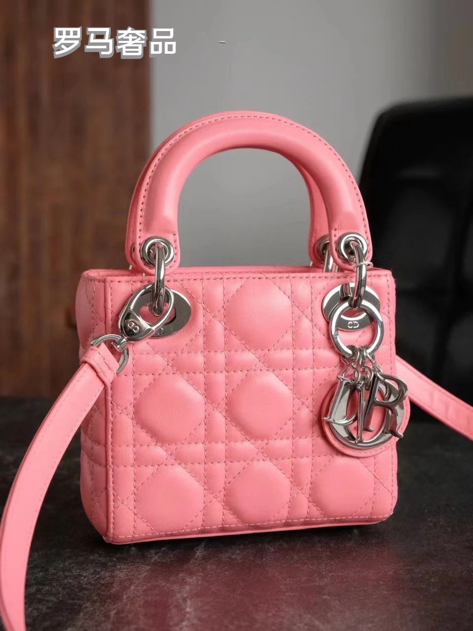 Mini Lady Dior Bag in Pink Cannage Lambskin with Silver-Tone Charms