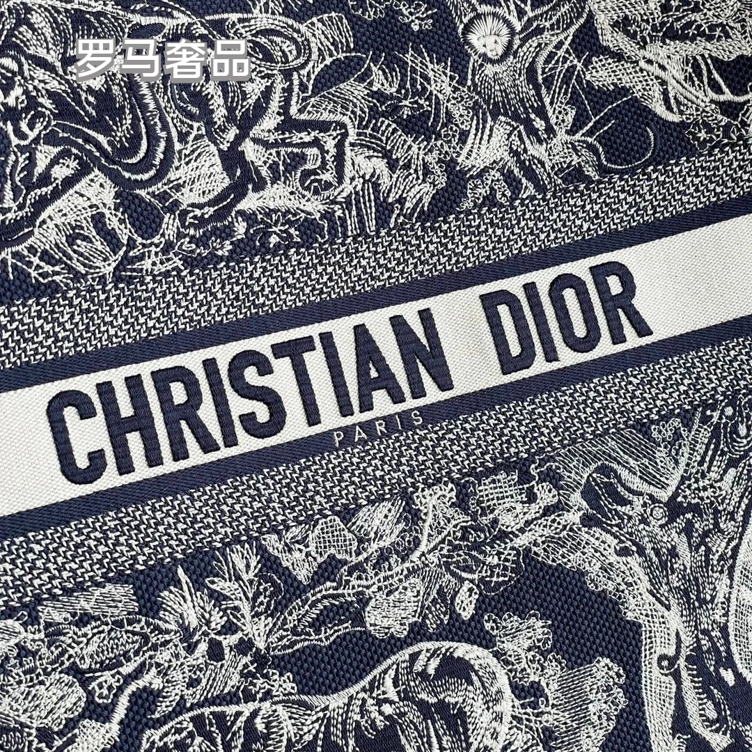 Dior Vintage Toile Embroidered Canvas Tote Bag Luxury Floral Handbag