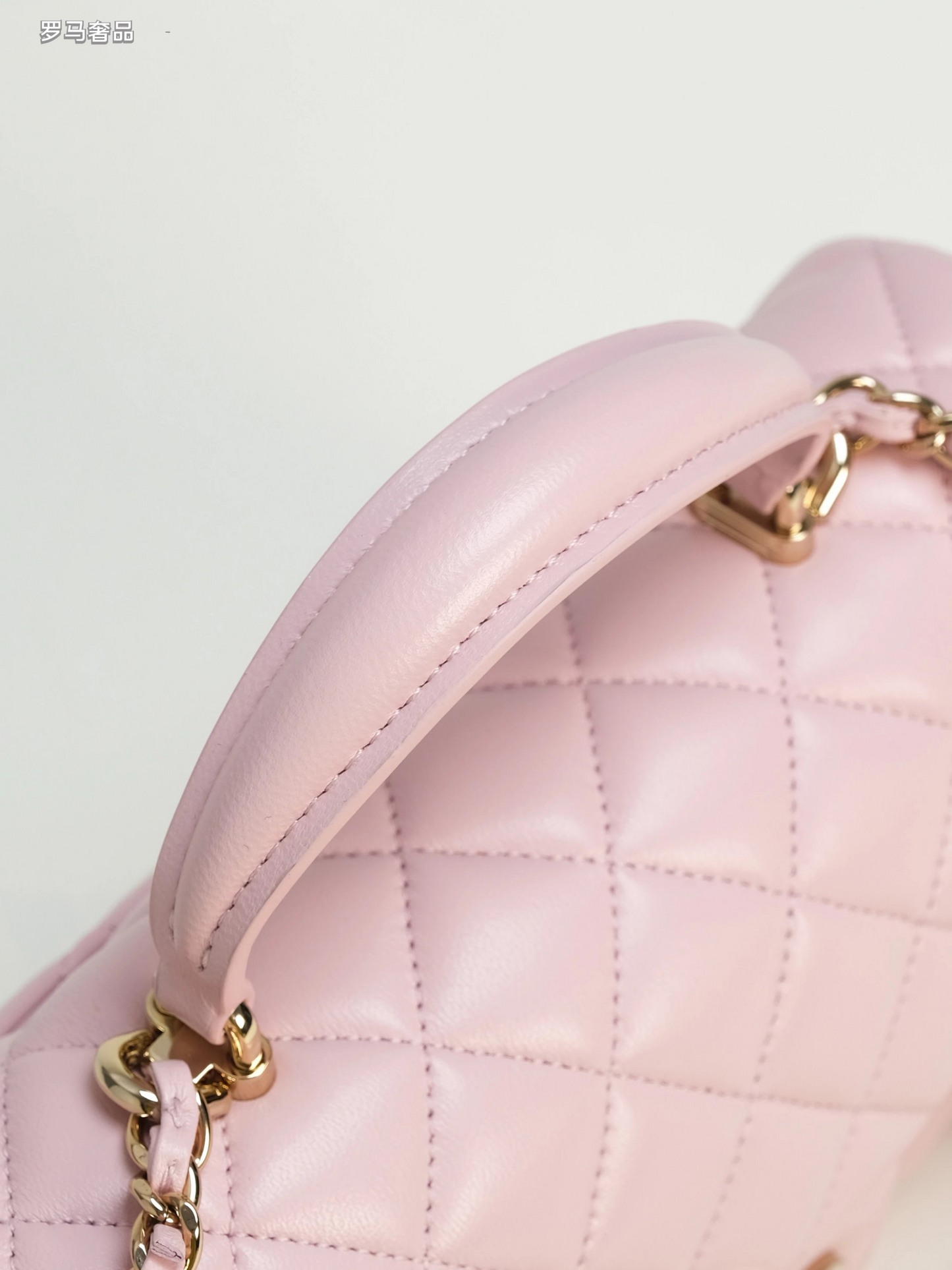 Pink Quilted Top Handle Handbag with Gold-Tone Chain Strap