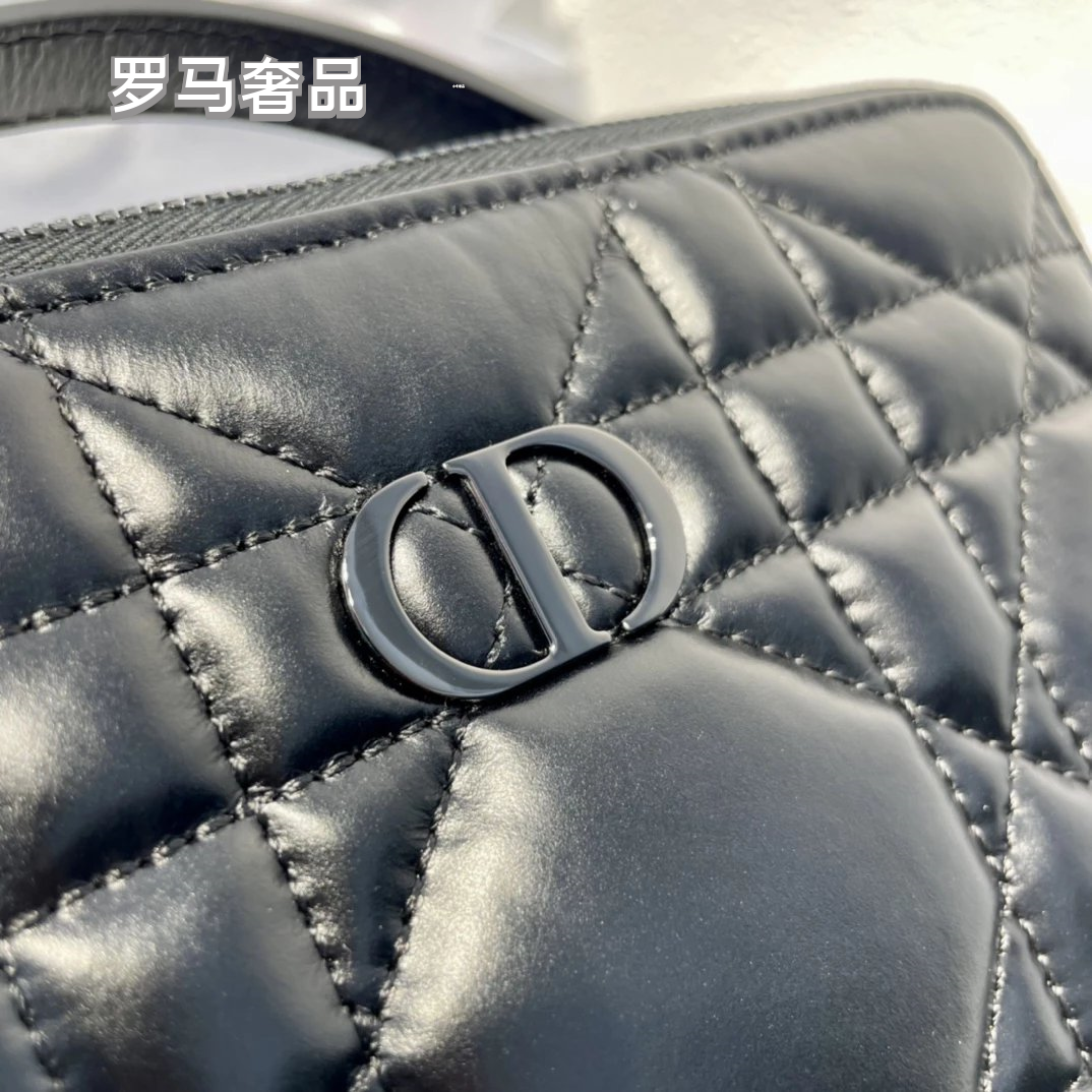 Dior Luxury Quilted Leather Vanity Case Travel Cosmetic Makeup Bag