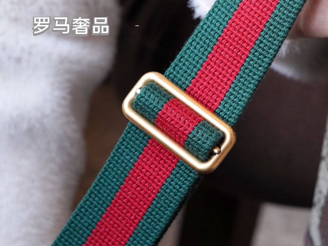 Gucci Classic Monogram Canvas Waist Bag with Striped Webbing Strap
