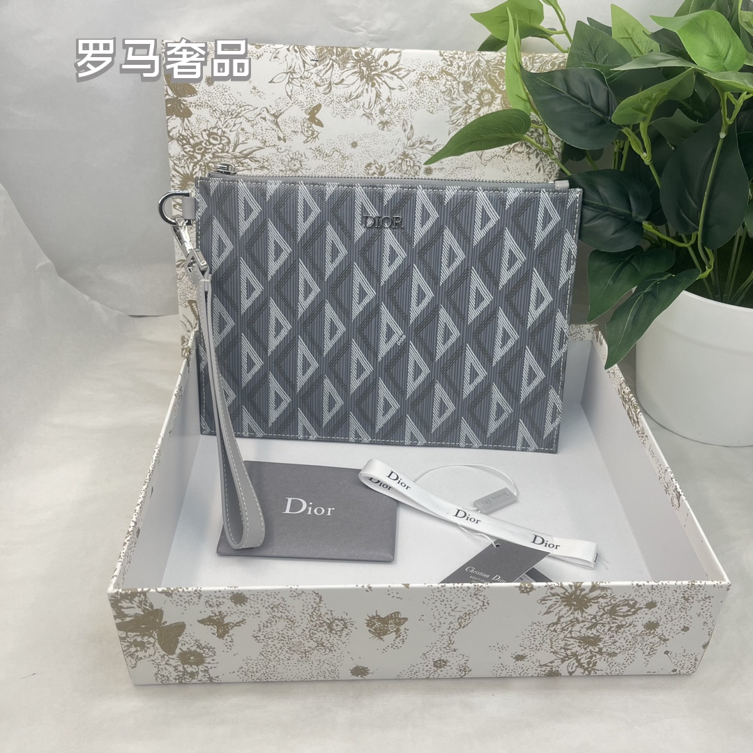 Dior Vintage Jacquard Monogram Canvas Clutch Bag with Gold Hardware