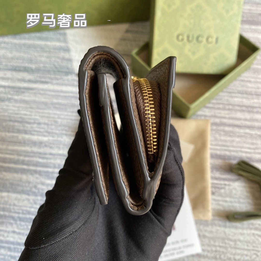 Gucci Monogram Canvas Card Case Wallet with Web Stripe and Gold Logo