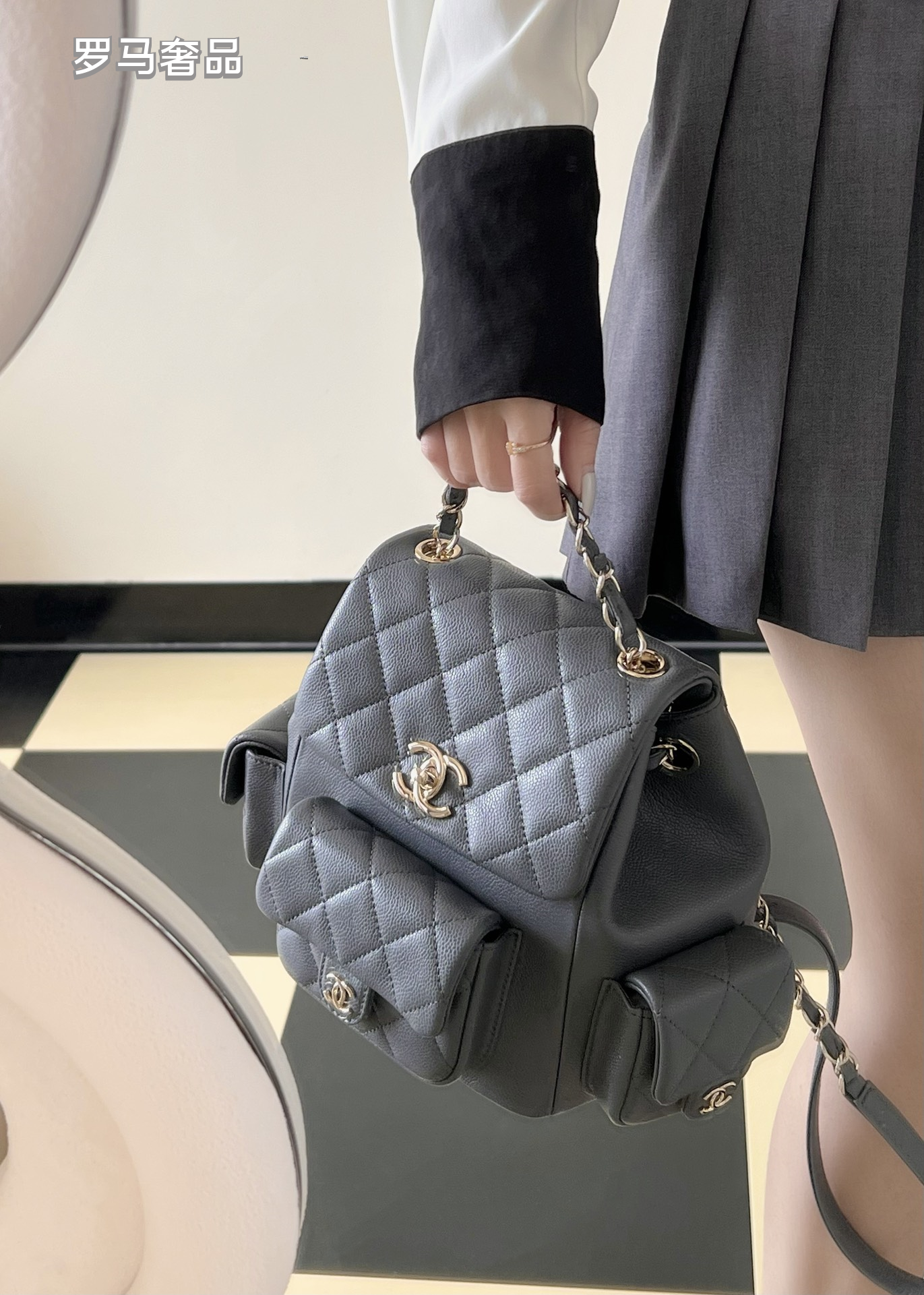 Chanel Dumas Quilted Caviar Leather Backpack - Black Gold-Tone Hardware