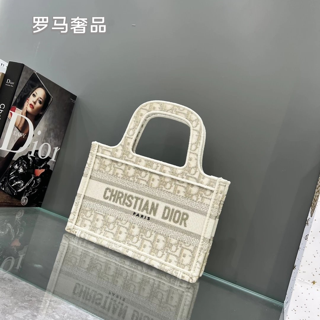 Christian Dior Blue Dior Oblique Embroidery Mini Book Tote