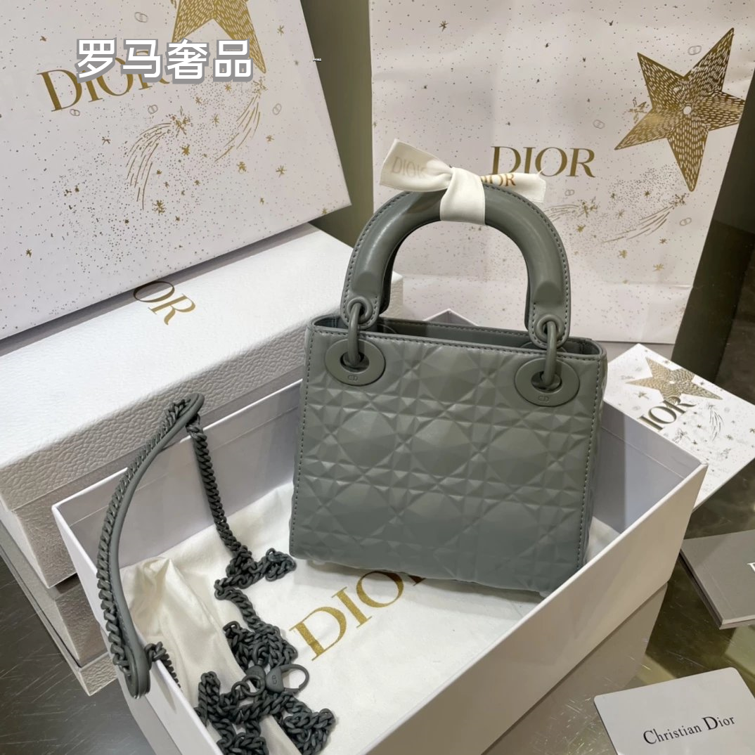 Dior Matte Beige Quilted Leather Mini Handbag with Top Handle and Chain