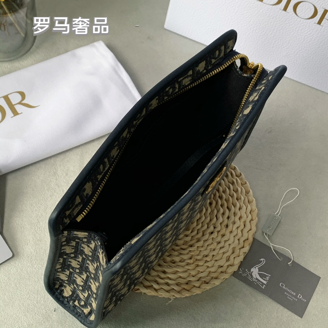 Dior Vintage Jacquard Monogram Canvas Clutch Bag with Gold Hardware