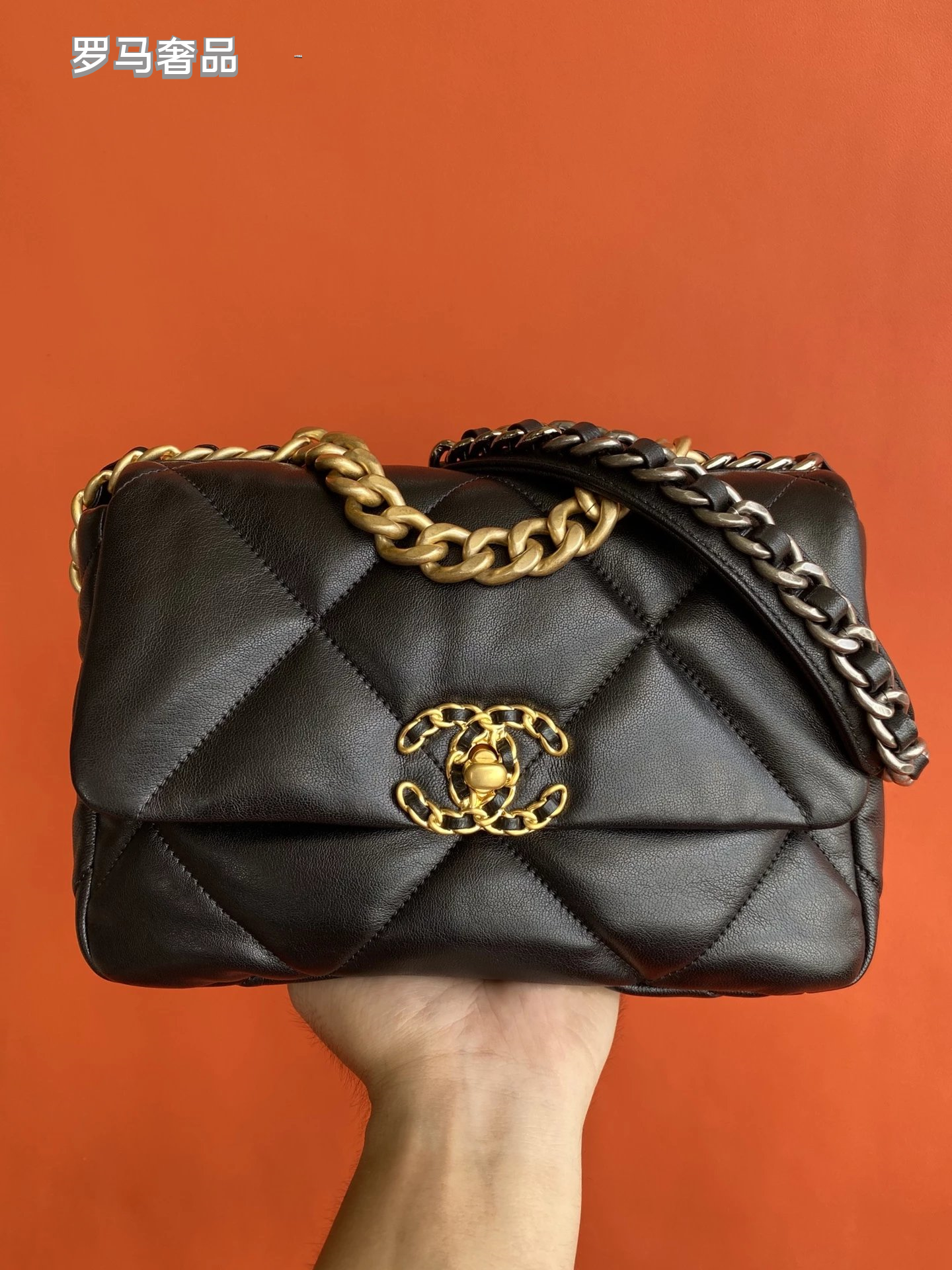 Chanel 19 Large Flap Bag - Black Quilted Lambskin with Mixed Metal Hardware