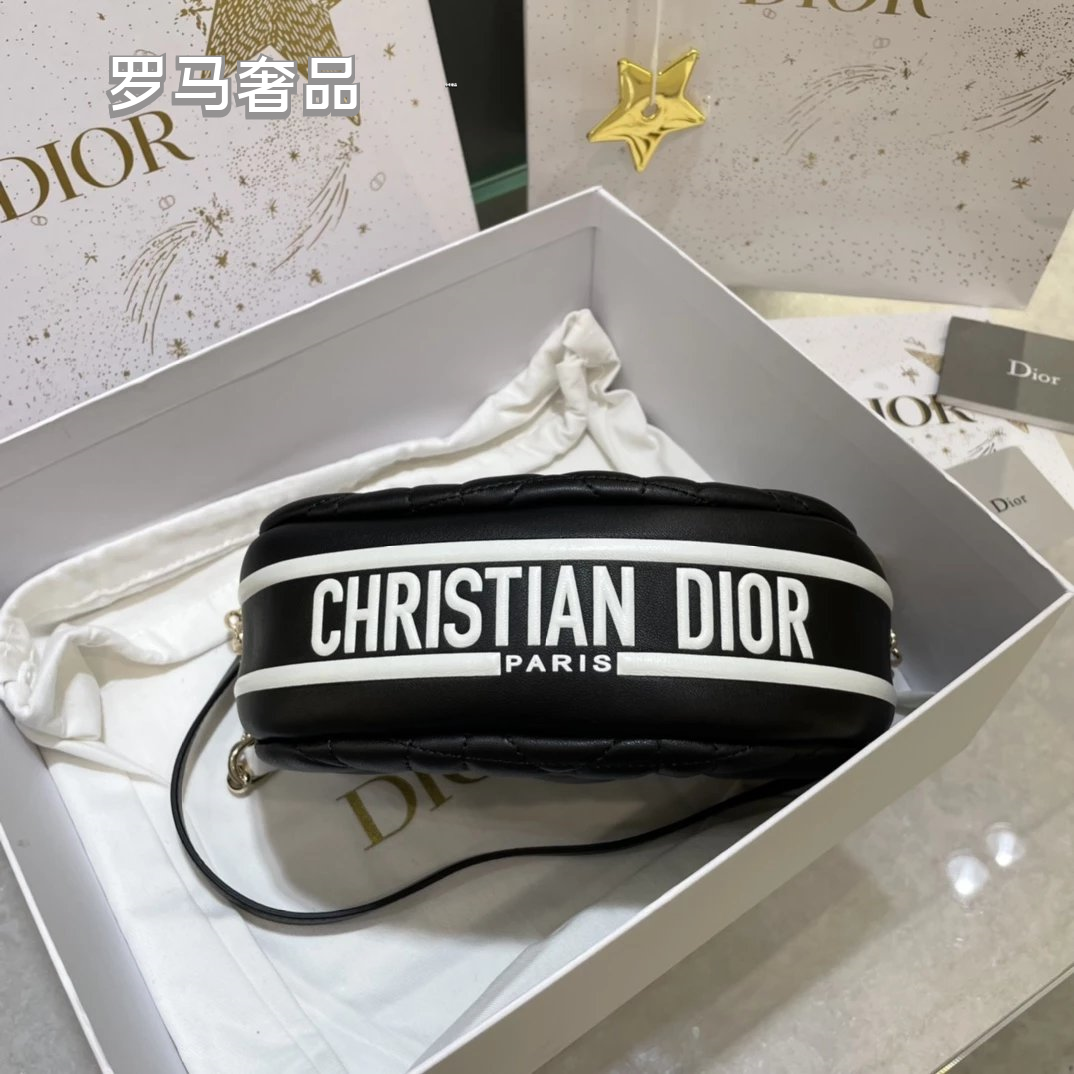 Dior Elegant Black Quilted Leather Shoulder Bag with Gold Chain Strap