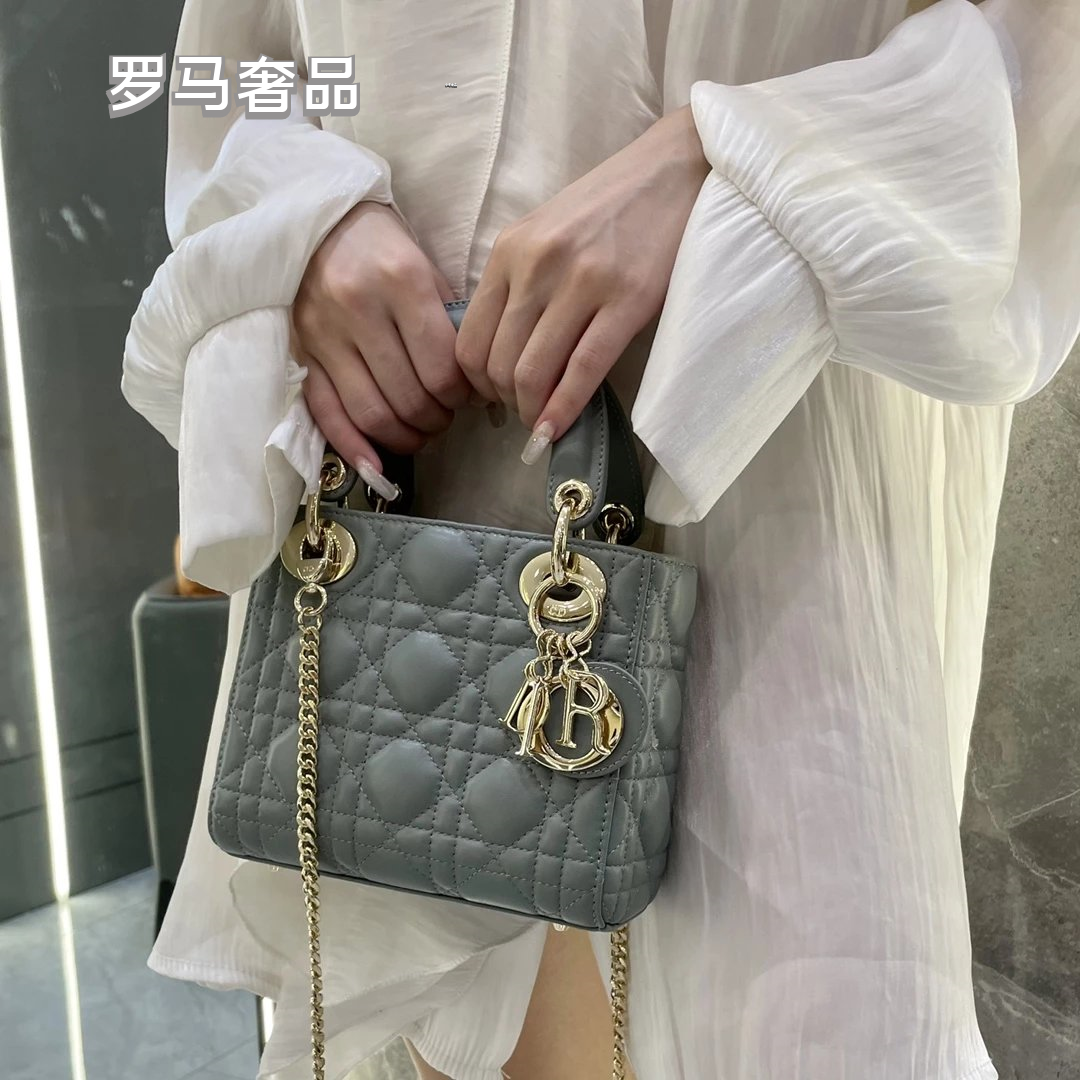 Dior Classic White Quilted Leather Mini Top Handle Bag with Silver Hardware