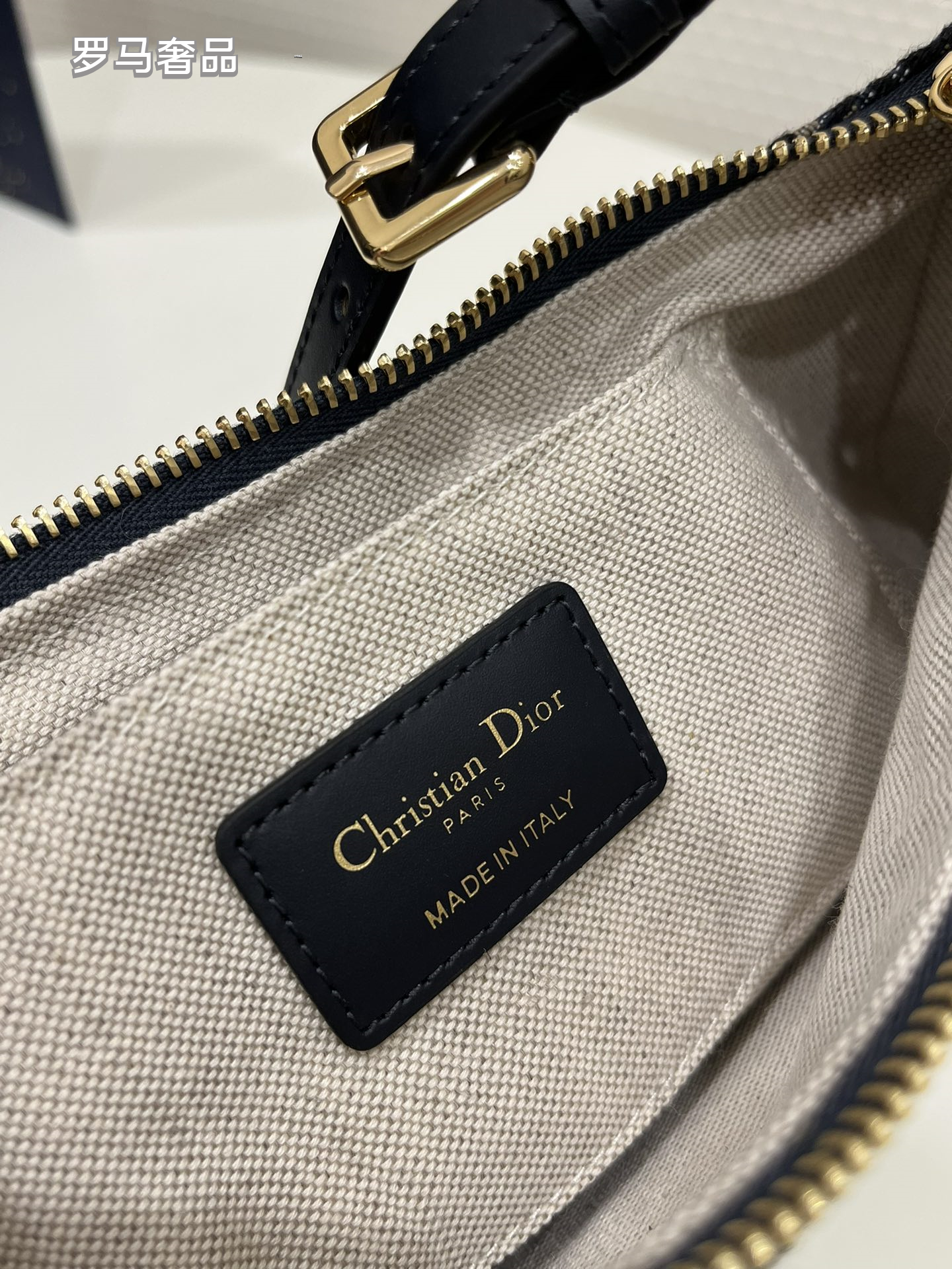 Dior Elegant Monogram Canvas Crescent Shoulder Bag with Gold Chain