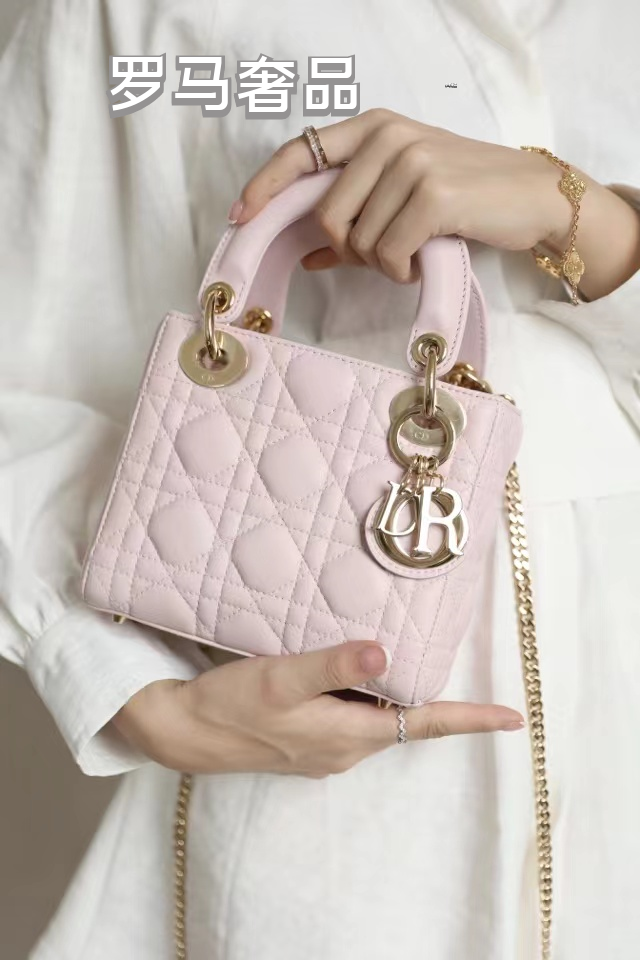 Micro Lady Dior Bag in Pink Lambskin with Heart-Motif Quilting