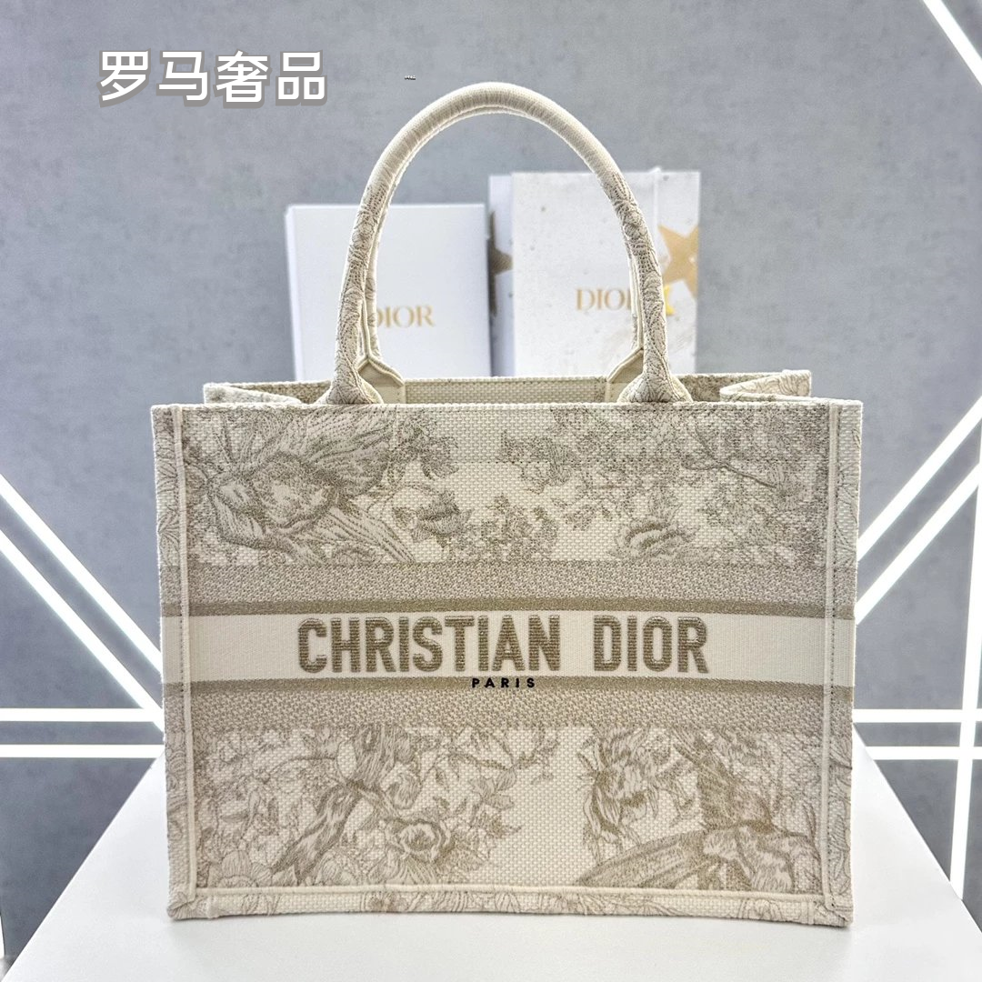 Dior Beige Embroidered Canvas Tote Bag Floral Tapestry Large Handbag