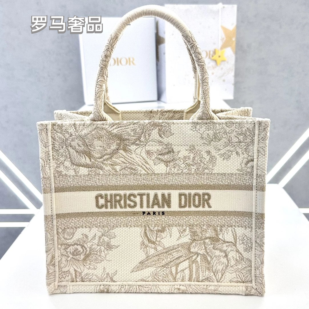 Dior Beige Embroidered Canvas Tote Bag Floral Tapestry Large Handbag