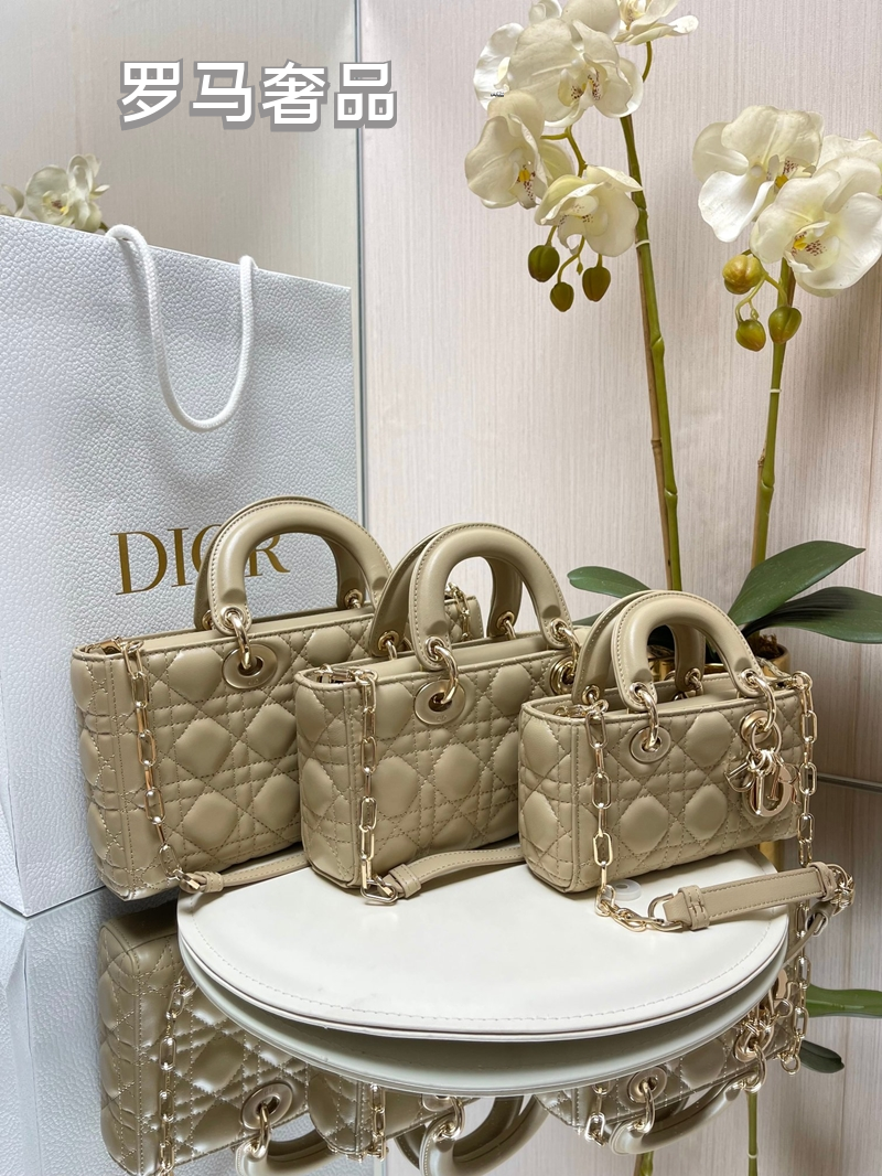 Dior Black Quilted Leather Handbag with Top Handle and Gold Chain Strap