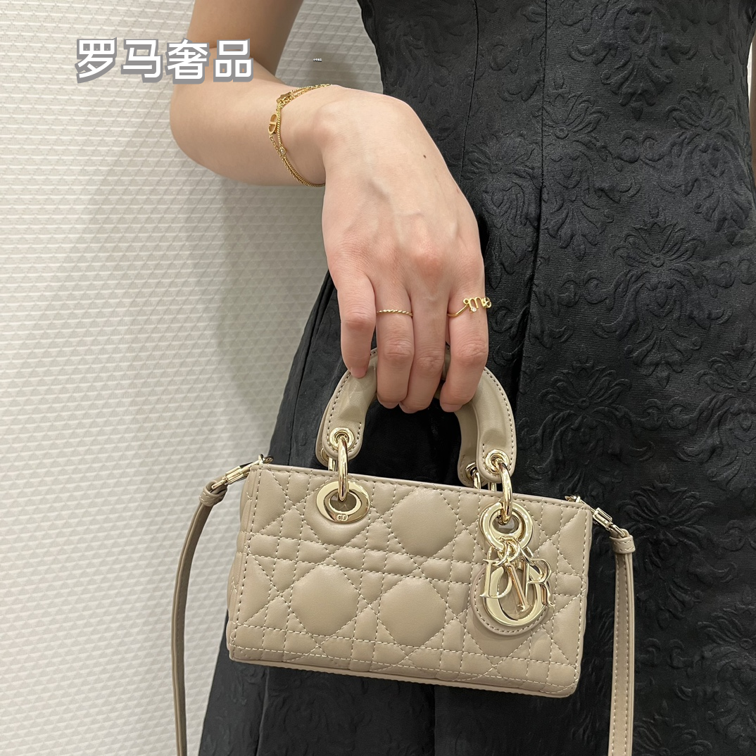 Dior White Quilted Leather Mini Top Handle Bag with Gold Chain Strap