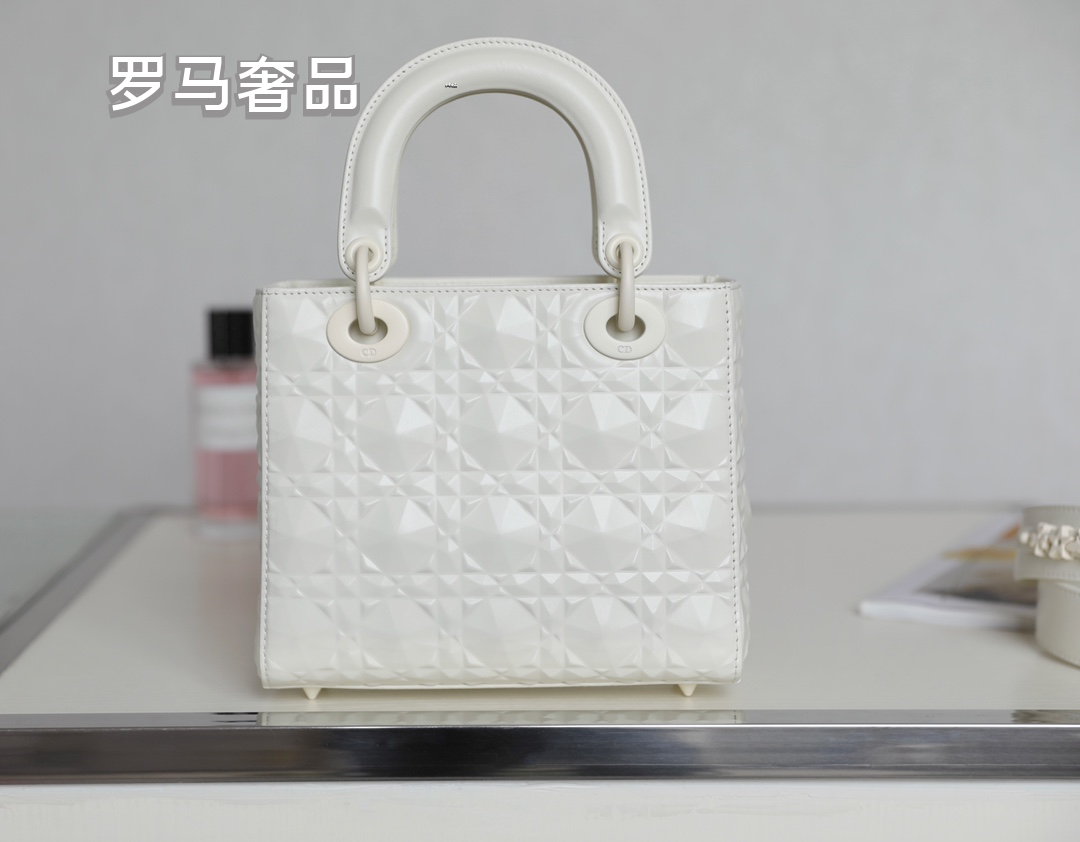 Dior Elegant Light Gray Quilted Top Handle Handbag with Shoulder Strap