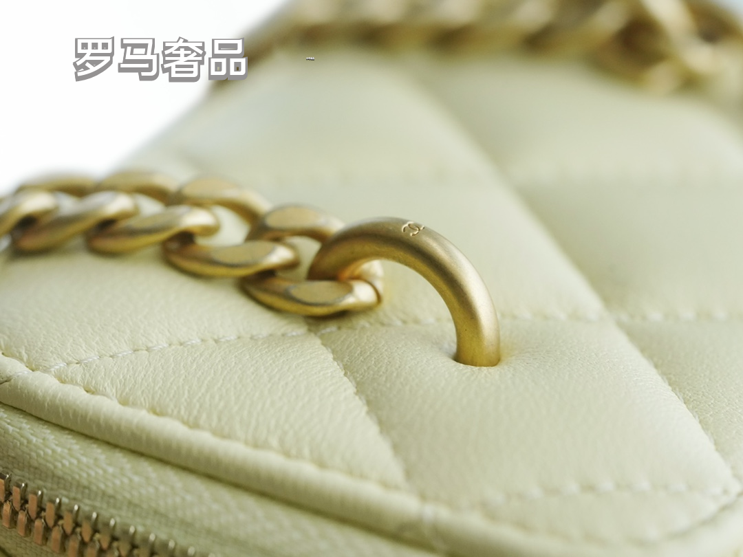 Small Quilted Vanity Bag with Gold Chain Strap - White Luxury Crossbody Case