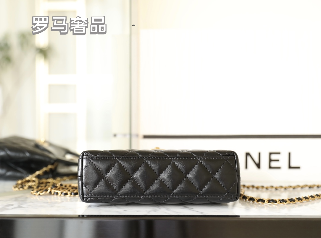 LUUE-TANZON Women's Elegant Quilted Black Leather Top Handle Handbag