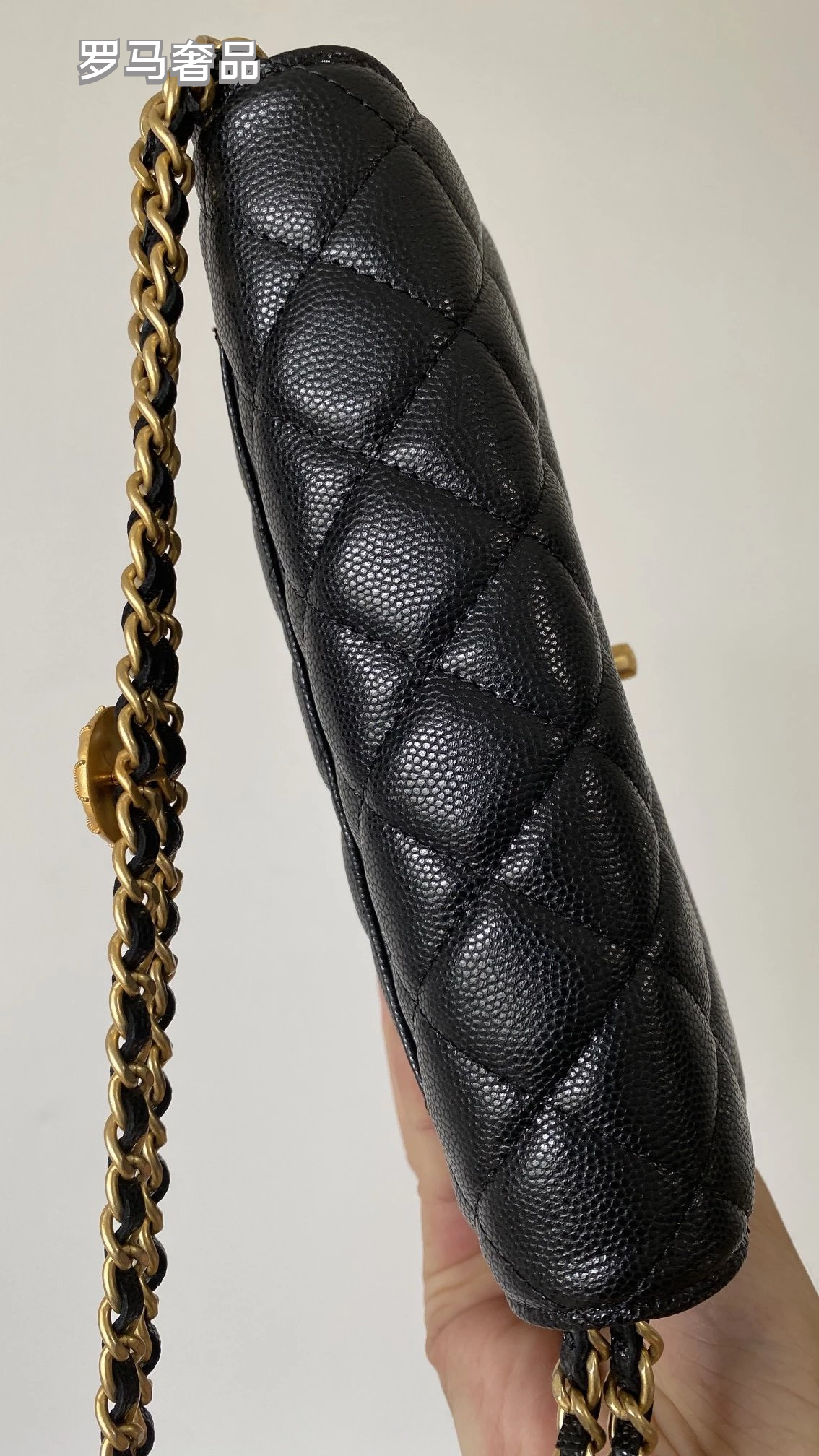 Tanzon Black Quilted Leather Crossbody Bag with Gold Chain Strap