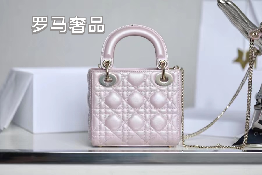 Dior Luxury Metallic Quilted Mini Handbag with Top Handle and Charms